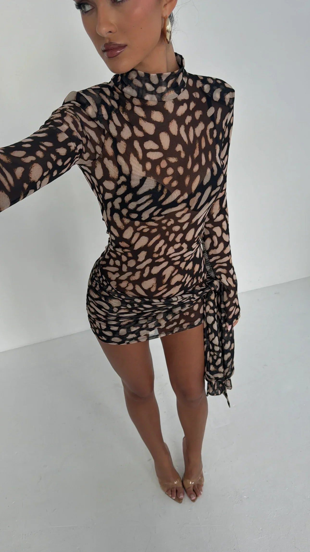 Women's Mesh Long Sleeve Glove Mini Dress Asymmetric Bodycon Party Night Out Club Birthday Summer – Tess - Lolly 