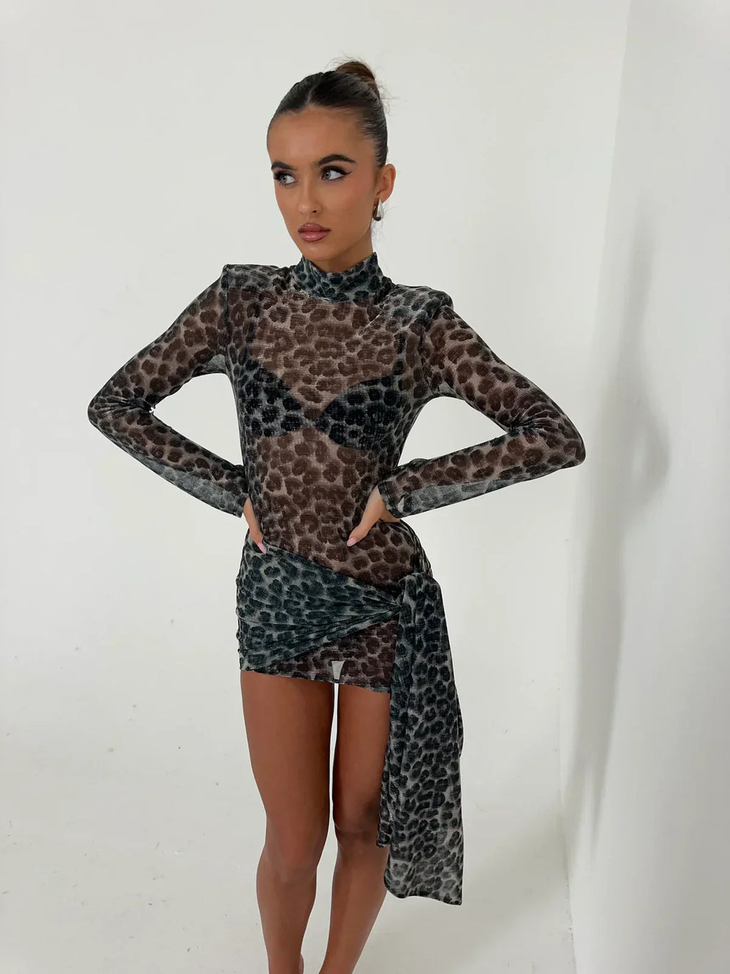Women's Mesh Long Sleeve Glove Mini Dress Asymmetric Bodycon Party Night Out Club Birthday Summer – Tess - Lolly 