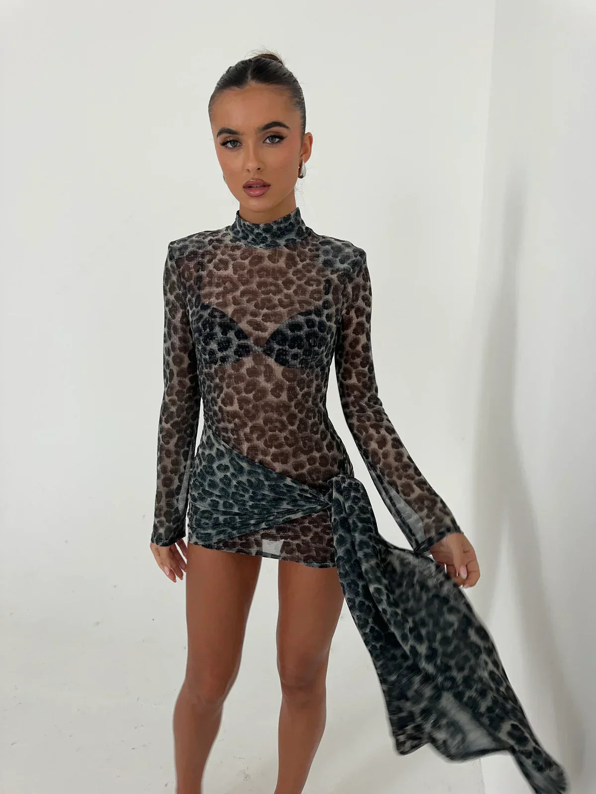 Women's Mesh Long Sleeve Glove Mini Dress Asymmetric Bodycon Party Night Out Club Birthday Summer – Tess - Lolly 