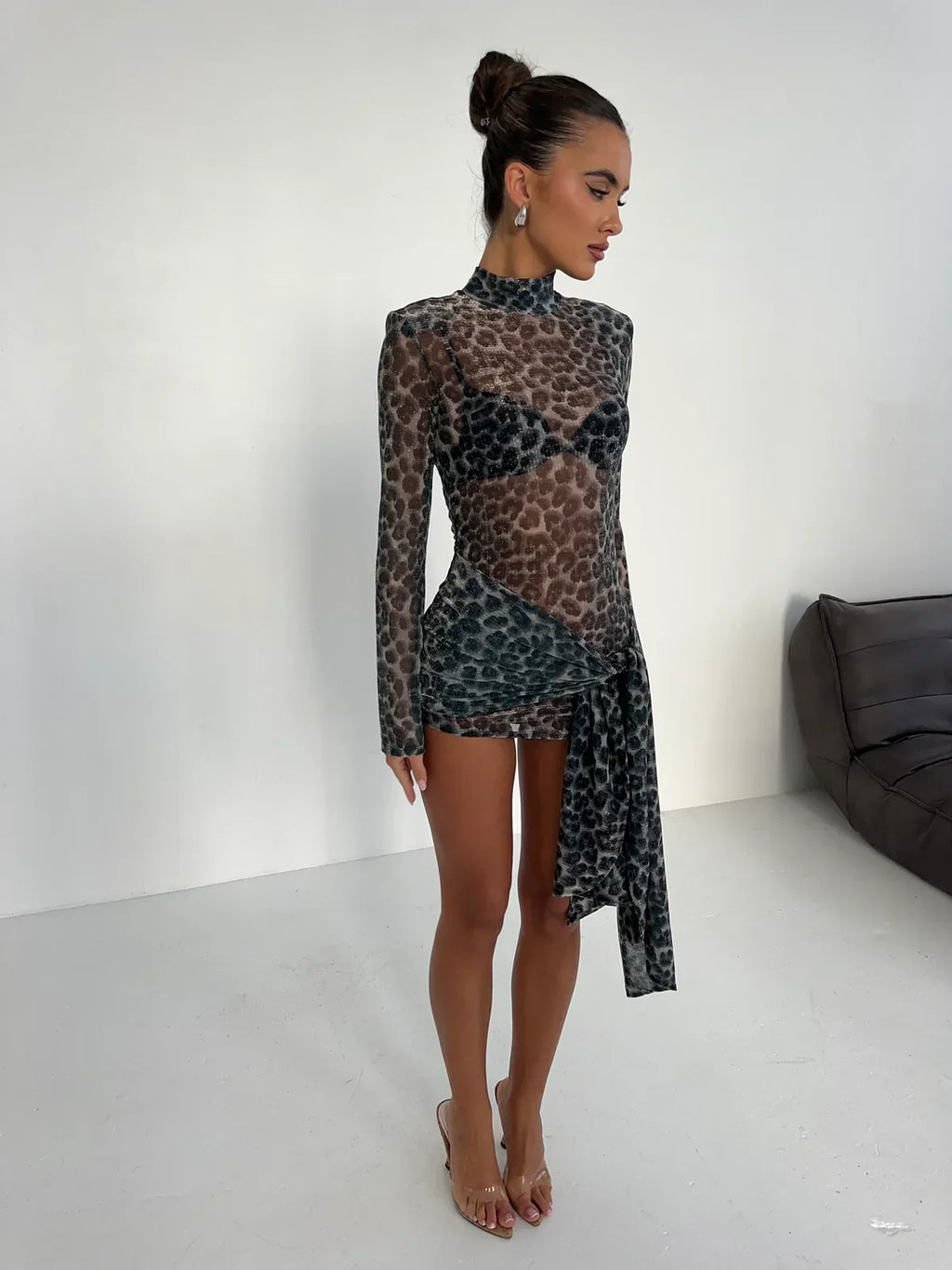 Women's Mesh Long Sleeve Glove Mini Dress Asymmetric Bodycon Party Night Out Club Birthday Summer – Tess - Lolly 
