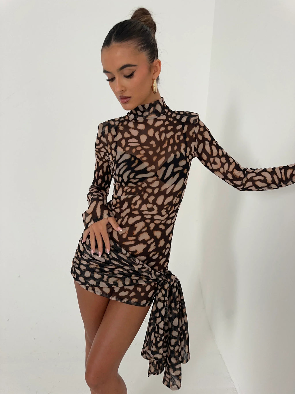 Women's Mesh Long Sleeve Glove Mini Dress Asymmetric Bodycon Party Night Out Club Birthday Summer – Tess - Lolly 