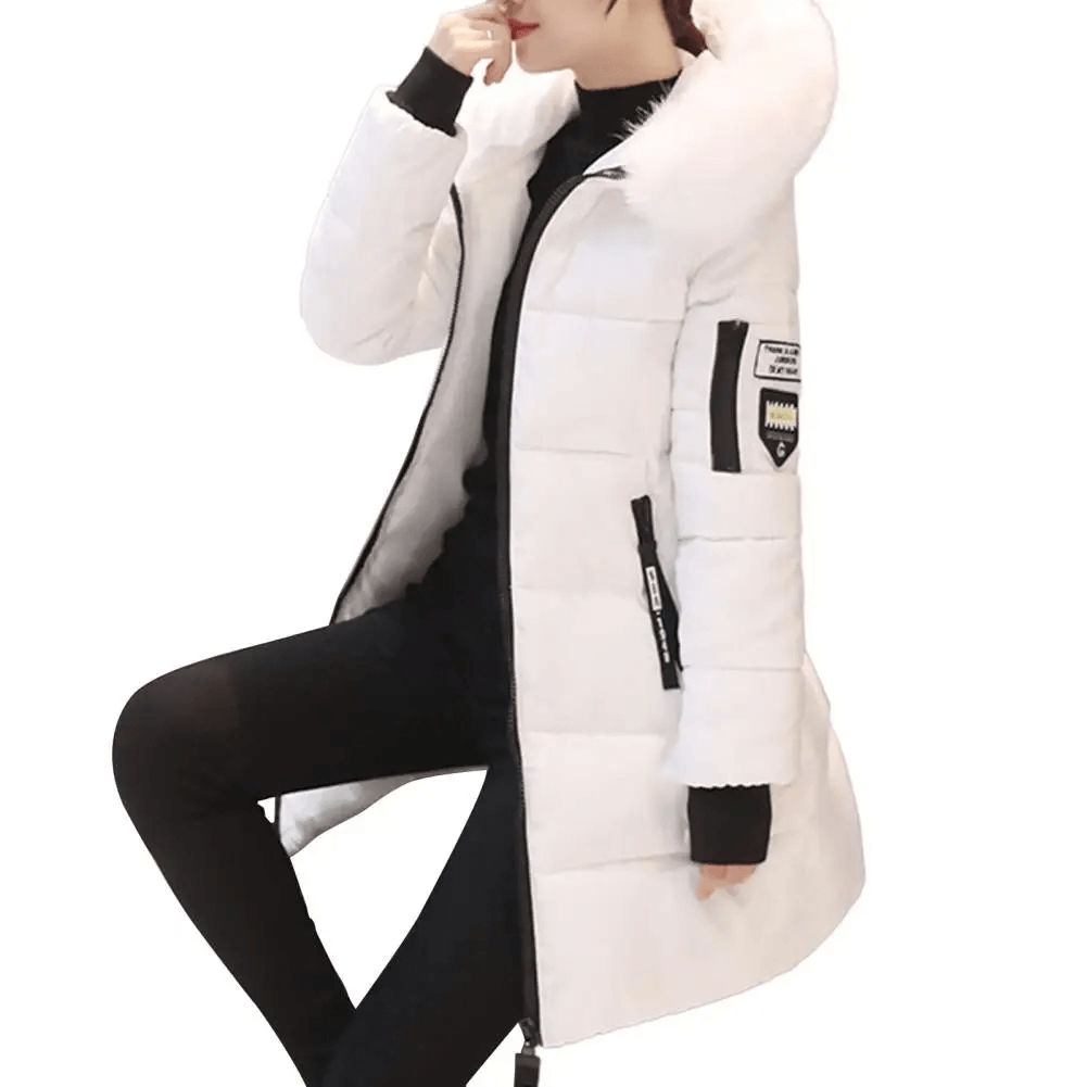 Women's Mid-Length Puffer Coat Hooded Windproof Winter Jacket Faux Fur Trim - Lolly 