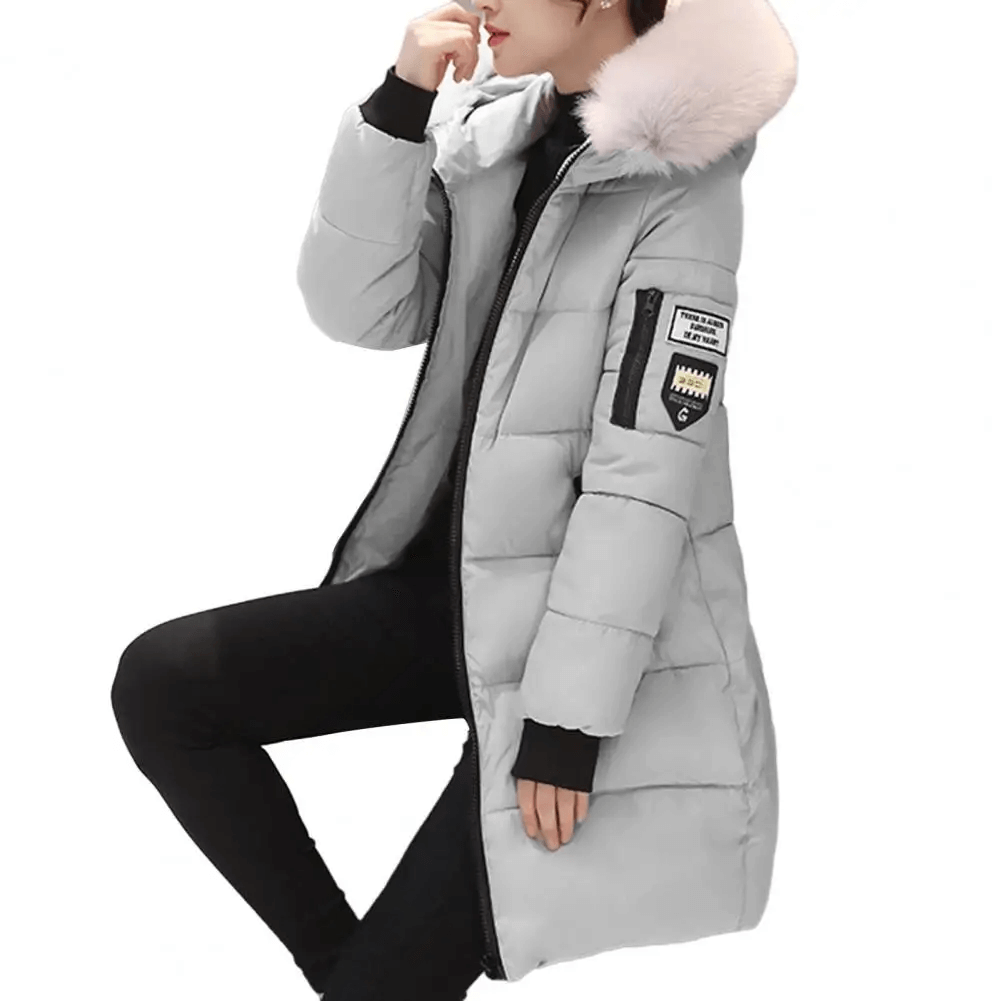 Women's Mid-Length Puffer Coat Hooded Windproof Winter Jacket Faux Fur Trim - Lolly 