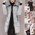 Women's Mid-Length Puffer Coat Hooded Windproof Winter Jacket Faux Fur Trim - Lolly 