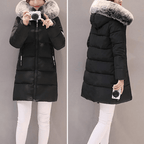 Women's Mid-Length Puffer Coat Hooded Windproof Winter Jacket Faux Fur Trim - Lolly 