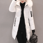 Women's Mid-Length Puffer Coat Hooded Windproof Winter Jacket Faux Fur Trim - Lolly 