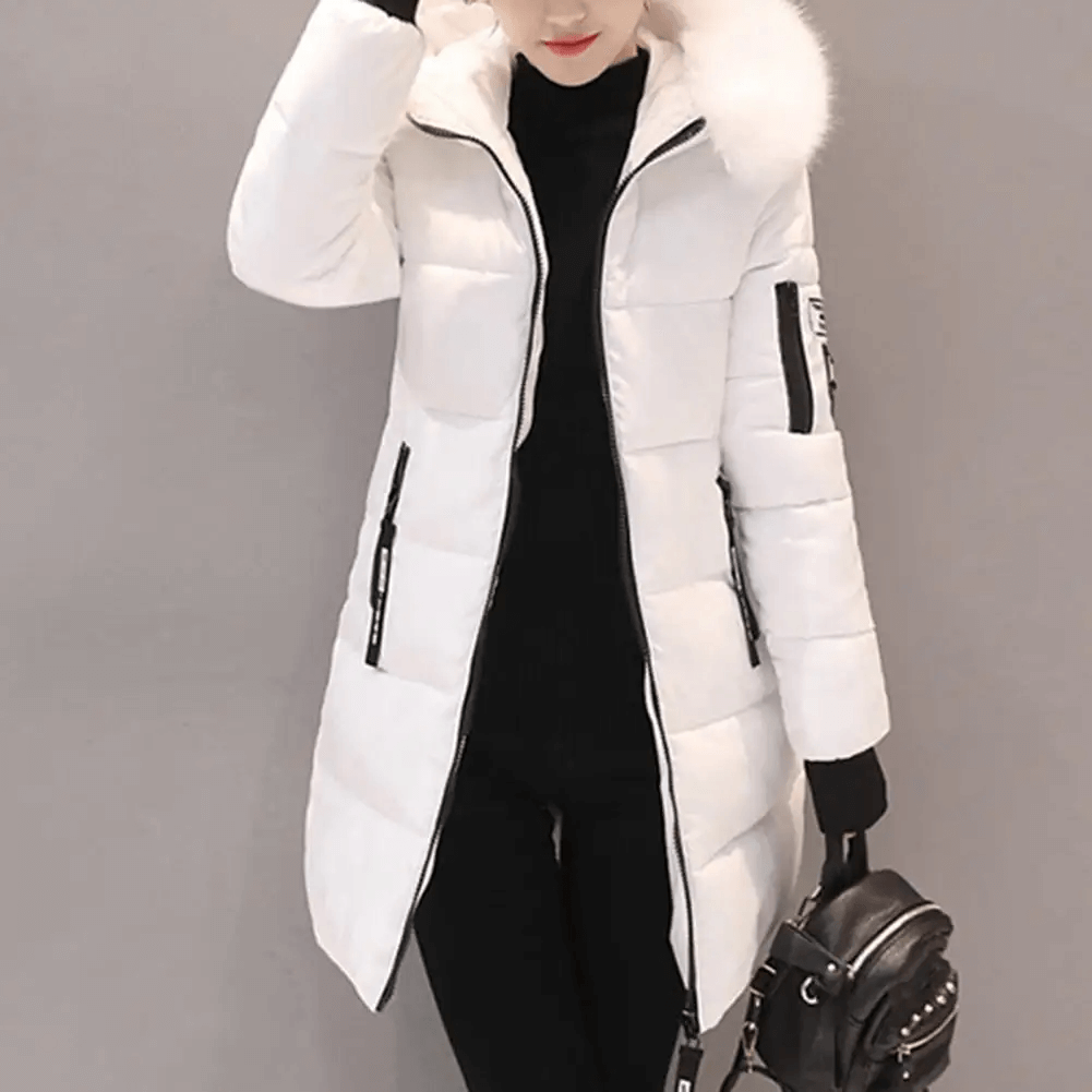 Women's Mid-Length Puffer Coat Hooded Windproof Winter Jacket Faux Fur Trim - Lolly 