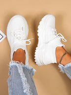 Women's Minimalist Thick Sole Orthopedic Shoes Lace-Up Platform Round Toe Casual Sport – White - Lolly 