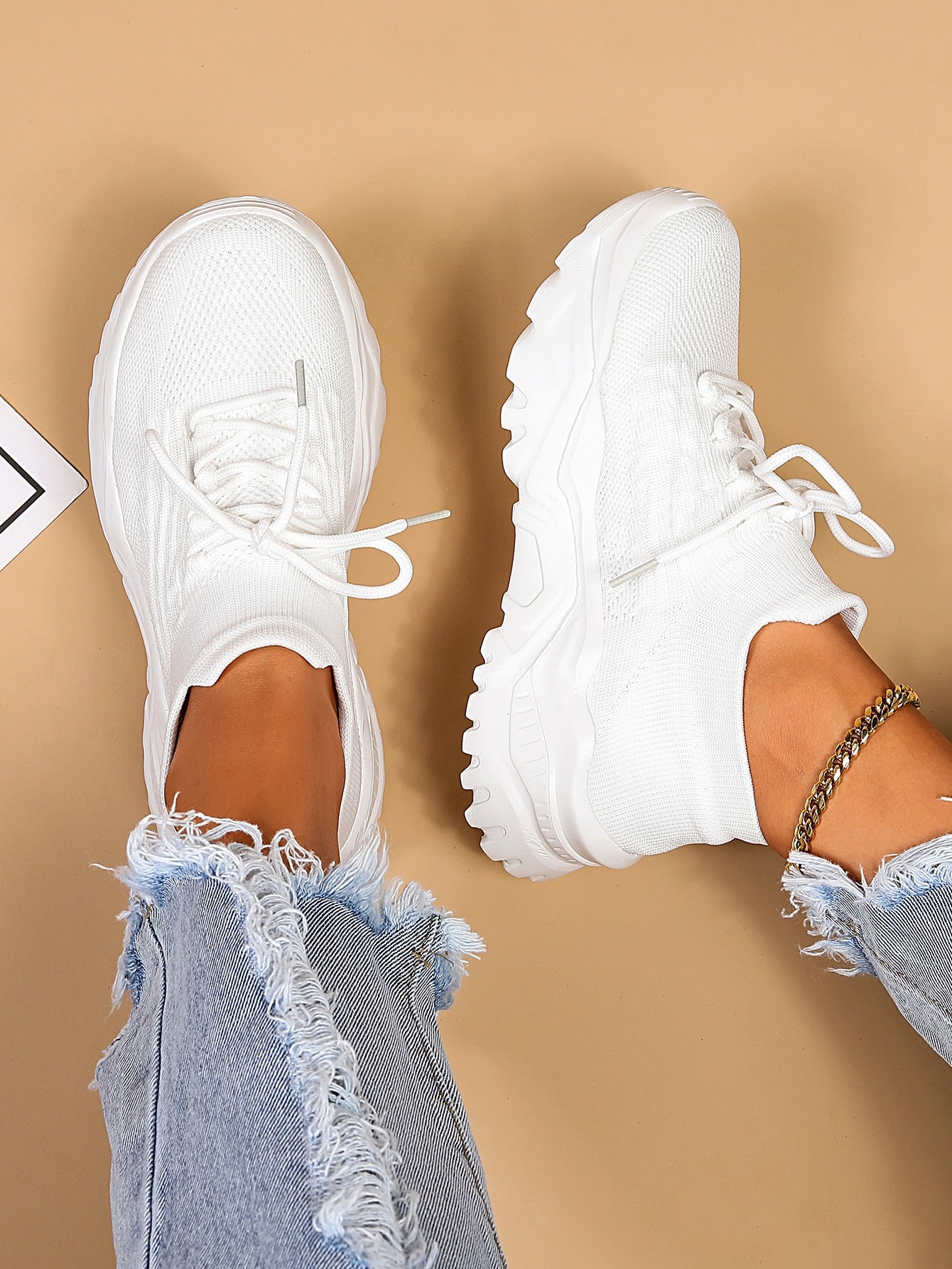 Women's Minimalist Thick Sole Orthopedic Shoes Lace-Up Platform Round Toe Casual Sport – White - Lolly 