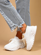 Women's Minimalist Thick Sole Orthopedic Shoes Lace-Up Platform Round Toe Casual Sport – White - Lolly 