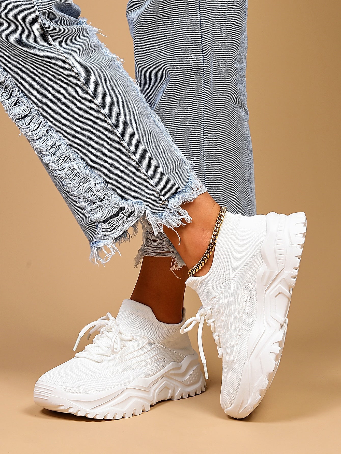 Women's Minimalist Thick Sole Orthopedic Shoes Lace-Up Platform Round Toe Casual Sport – White - Lolly 
