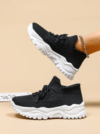 Women's Minimalist Thick Sole Orthopedic Shoes Lace-Up Platform Round Toe Casual Sport – White - Lolly 