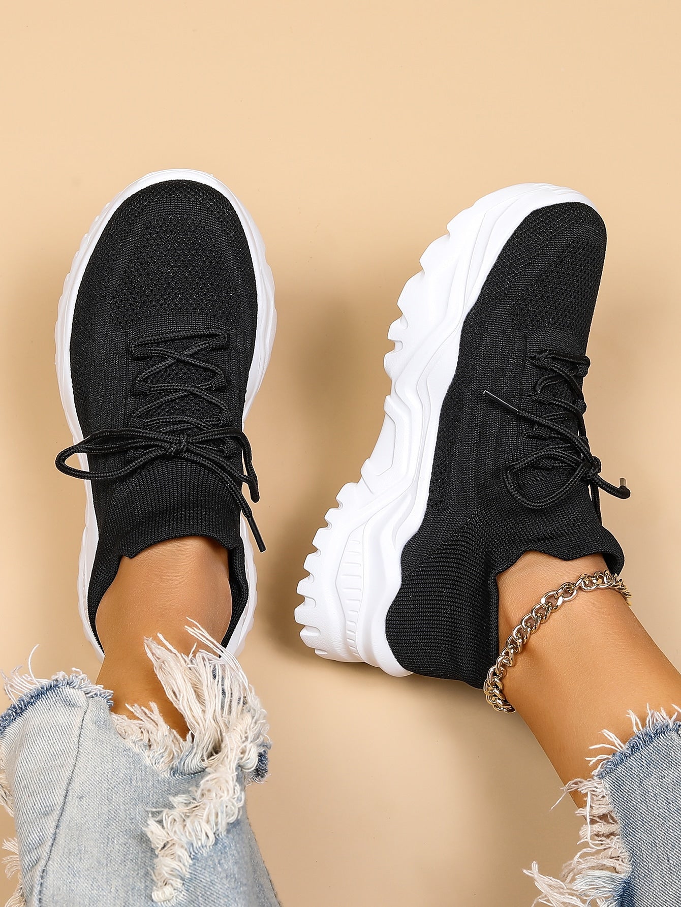 Women's Minimalist Thick Sole Orthopedic Shoes Lace-Up Platform Round Toe Casual Sport – White - Lolly 