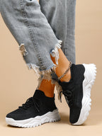 Women's Minimalist Thick Sole Orthopedic Shoes Lace-Up Platform Round Toe Casual Sport – White - Lolly 