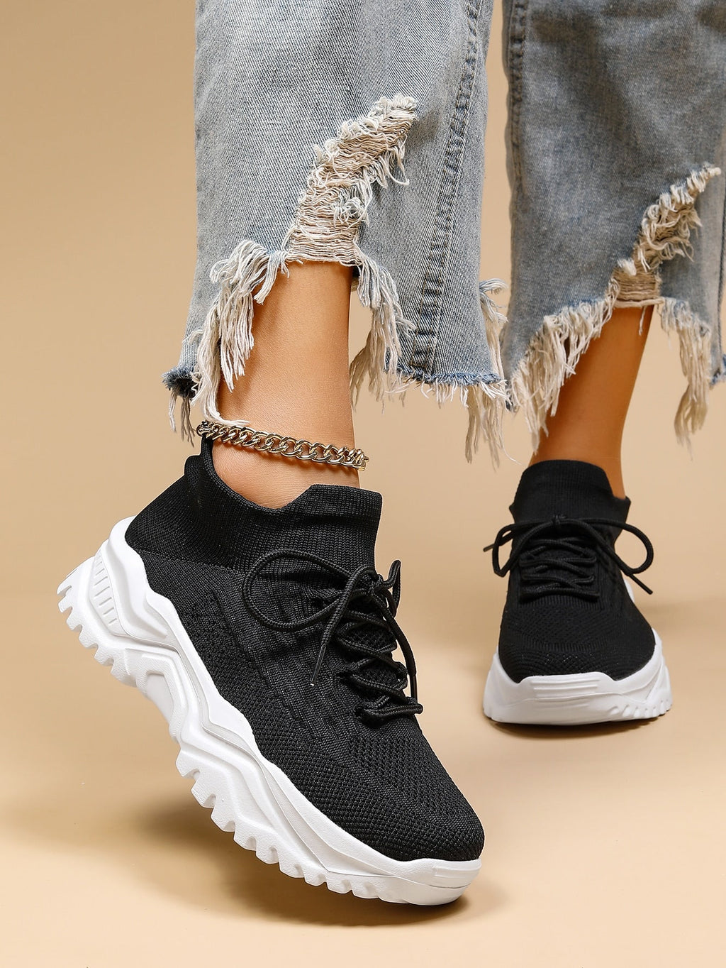 Women's Minimalist Thick Sole Orthopedic Shoes Lace-Up Platform Round Toe Casual Sport – White - Lolly 