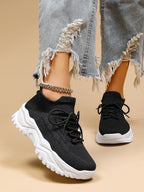 Women's Minimalist Thick Sole Orthopedic Shoes Lace-Up Platform Round Toe Casual Sport – White - Lolly 