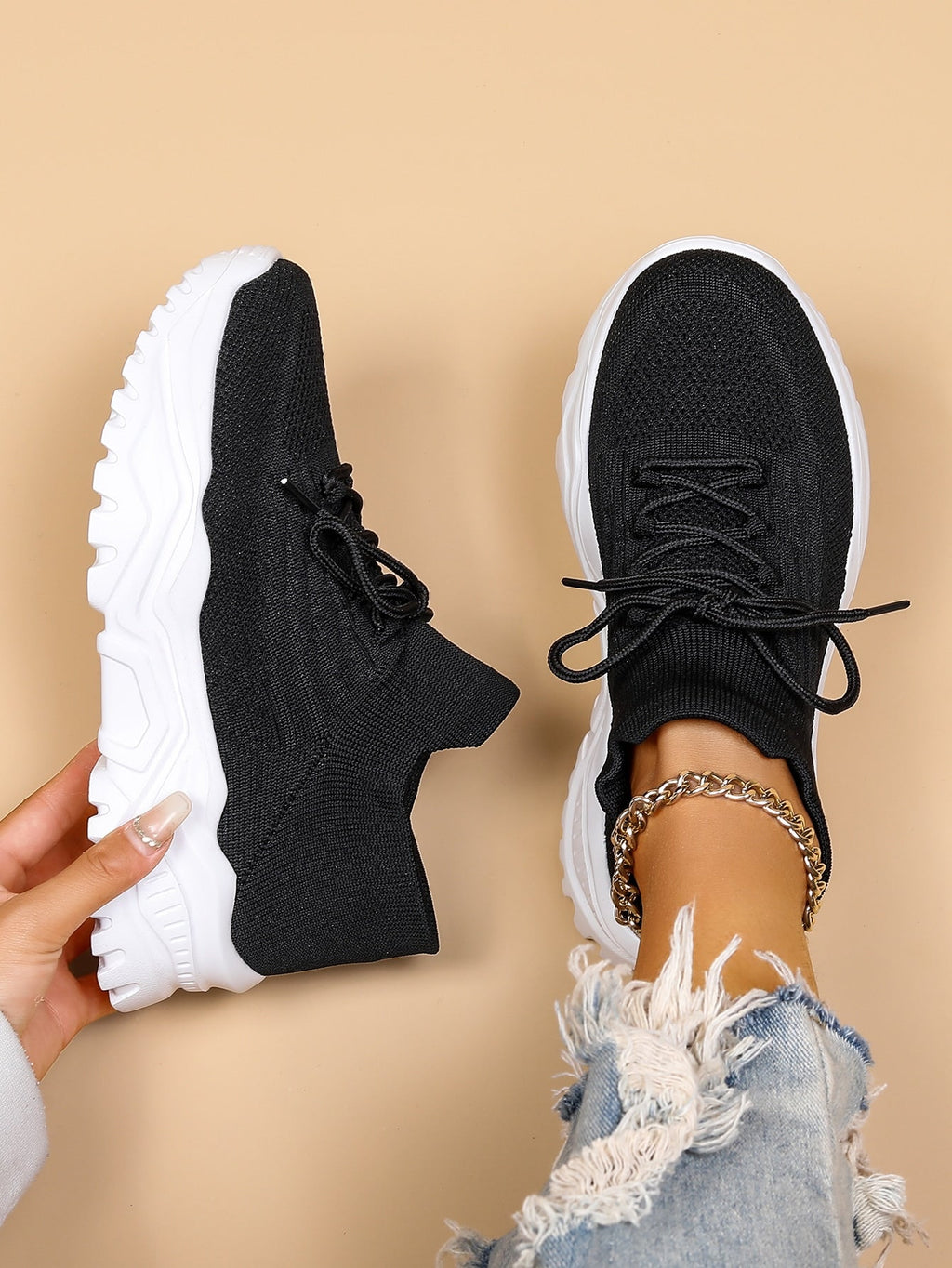 Women's Minimalist Thick Sole Orthopedic Shoes Lace-Up Platform Round Toe Casual Sport – White - Lolly 