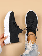 Women's Minimalist Thick Sole Orthopedic Shoes Lace-Up Platform Round Toe Casual Sport – White - Lolly 