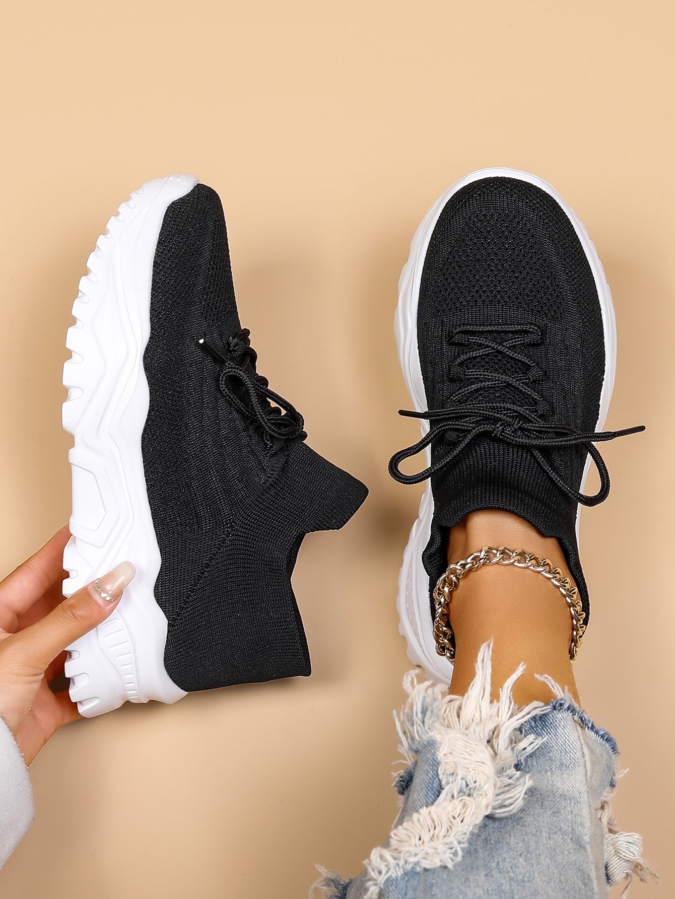 Women's Minimalist Thick Sole Orthopedic Shoes Lace-Up Platform Round Toe Casual Sport – White - Lolly 