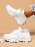 Women's Minimalist Thick Sole Orthopedic Shoes Lace-Up Platform Round Toe Casual Sport – White - Lolly 