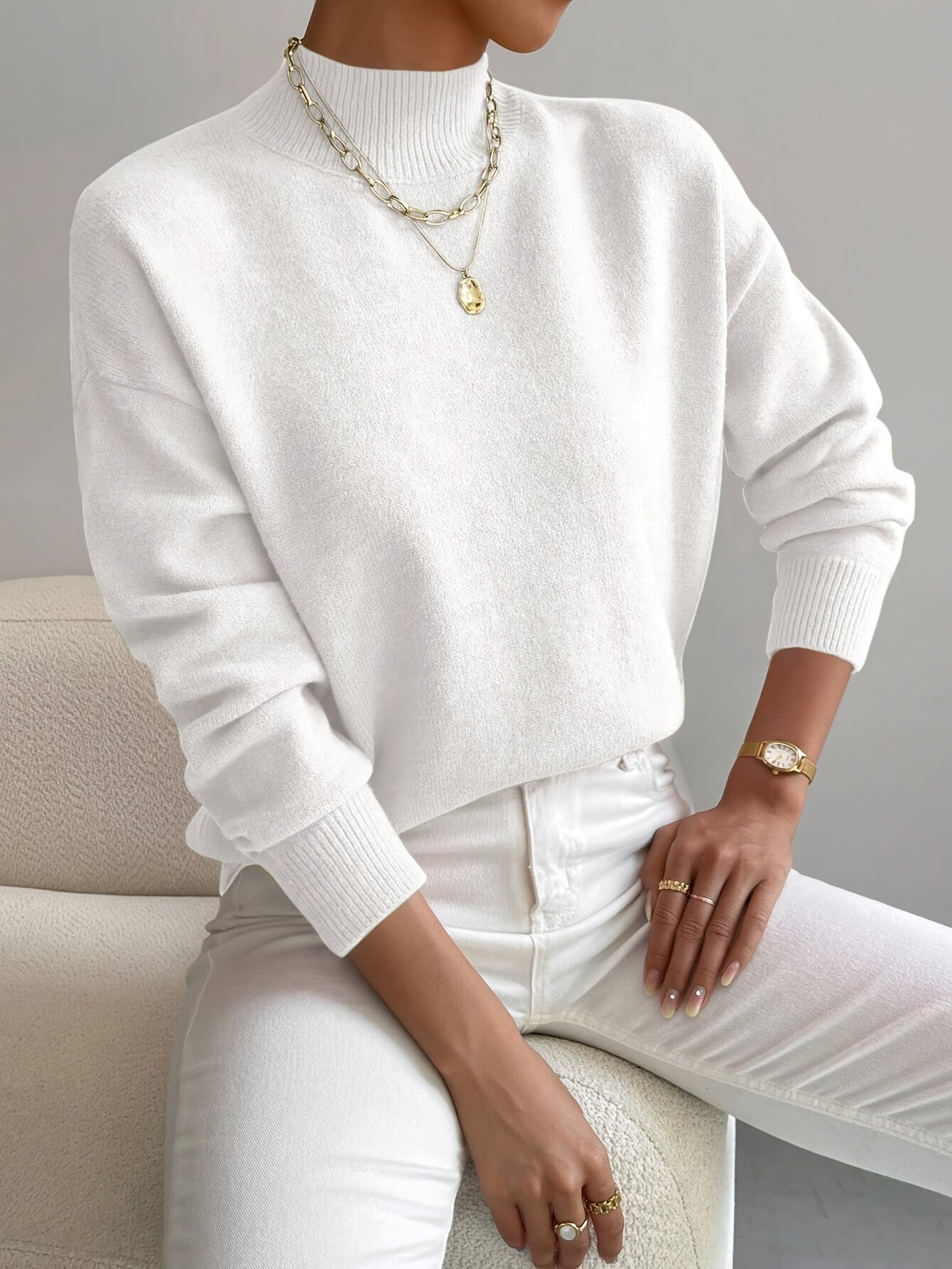 Women's Mock Turtleneck Sweater Long Sleeve Soft Knit Pullover Casual Winter - Lolly 