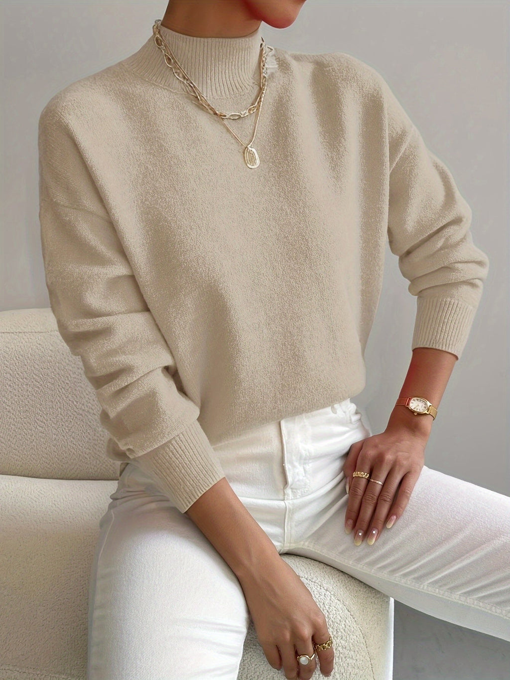 Women's Mock Turtleneck Sweater Long Sleeve Soft Knit Pullover Casual Winter - Lolly 