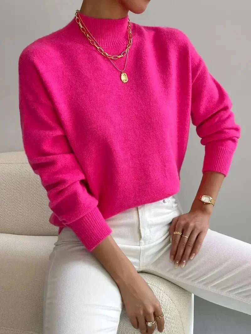 Women's Mock Turtleneck Sweater Long Sleeve Soft Knit Pullover Casual Winter - Lolly 