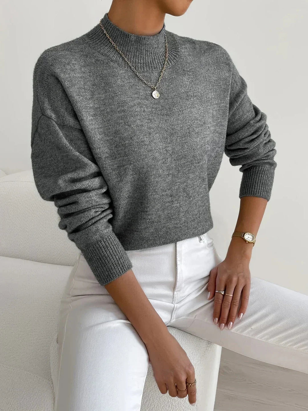 Women's Mock Turtleneck Sweater Long Sleeve Soft Knit Pullover Casual Winter - Lolly 