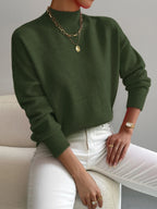 Women's Mock Turtleneck Sweater Relaxed Fit Long Sleeve Pullover Casual Winter Knit - Lolly 