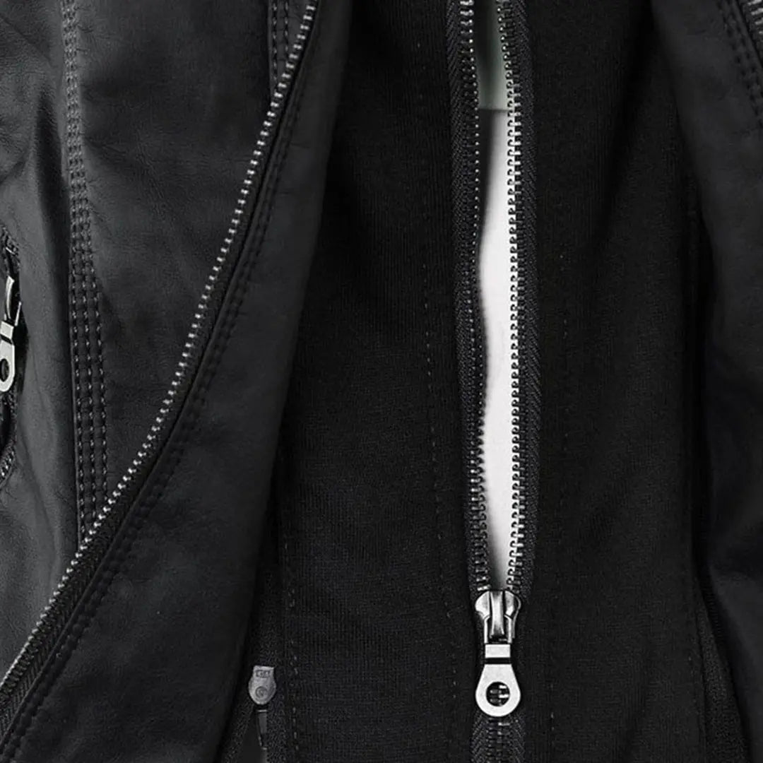Women's Moto Jacket with Drawstring Hood and Zip Pockets - Lolly 