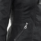 Women's Moto Jacket with Drawstring Hood and Zip Pockets - Lolly 