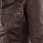 Women's Moto Jacket with Drawstring Hood and Zip Pockets - Lolly 