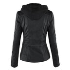 Women's Moto Jacket with Drawstring Hood and Zip Pockets - Lolly 