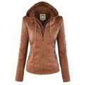 Women's Moto Jacket with Drawstring Hood and Zip Pockets - Lolly 