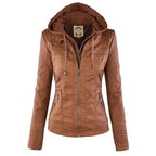 Women's Moto Jacket with Drawstring Hood and Zip Pockets - Lolly 