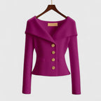Women's Off-Shoulder Button-Up Ribbed Knit Cardigan Sweater Sculpted Fit Casual Work Office Date Night Evening Smart – Vivienne - Lolly 