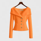 Women's Off-Shoulder Button-Up Ribbed Knit Cardigan Sweater Sculpted Fit Casual Work Office Date Night Evening Smart – Vivienne - Lolly 