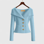 Women's Off-Shoulder Button-Up Ribbed Knit Cardigan Sweater Sculpted Fit Casual Work Office Date Night Evening Smart – Vivienne - Lolly 