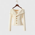 Women's Off-Shoulder Button-Up Ribbed Knit Cardigan Sweater Sculpted Fit Casual Work Office Date Night Evening Smart – Vivienne - Lolly 