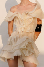 Women's Off-Shoulder Ruffled V-Neck Mini Dress Formal Party  Bridal Shower Date Night Vacation – Jazlyn - Lolly 