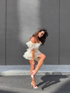 Women's Off-Shoulder Ruffled V-Neck Mini Dress Formal Party  Bridal Shower Date Night Vacation – Jazlyn - Lolly 