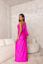 Women's One Shoulder Long Dress Flowing Sleeve Side Slit Formal Wedding Guest Party Elegant – Helen - Lolly 