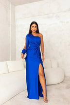 Women's One Shoulder Long Dress Flowing Sleeve Side Slit Formal Wedding Guest Party Elegant – Helen - Lolly 