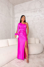 Women's One Shoulder Long Dress Flowing Sleeve Side Slit Formal Wedding Guest Party Elegant – Helen - Lolly 