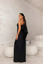 Women's One Shoulder Long Dress Flowing Sleeve Side Slit Formal Wedding Guest Party Elegant – Helen - Lolly 