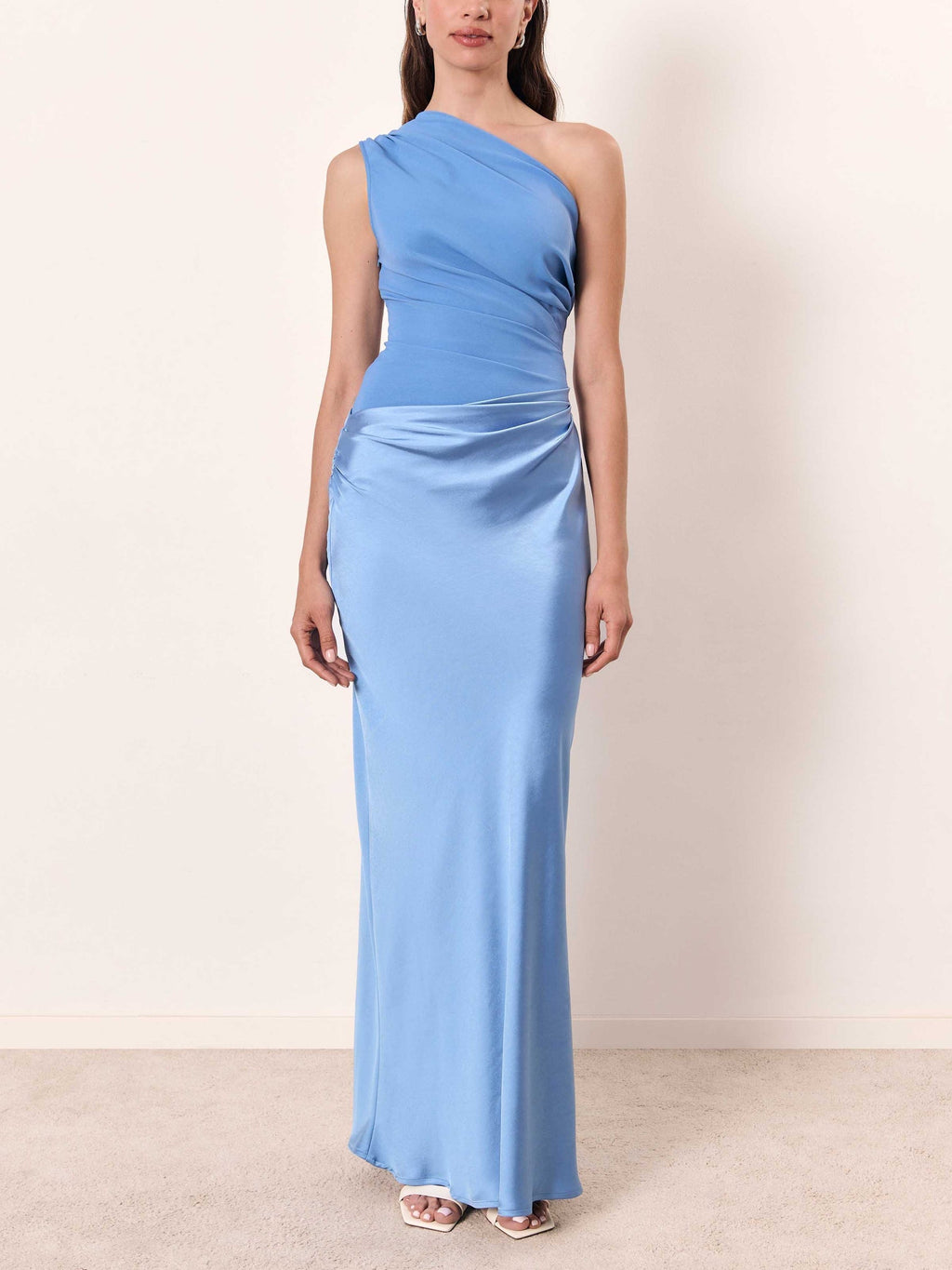 Women's One Shoulder Pleated Satin Long Dress Elegant Formal Wedding Guest Party Evening – Anita - Lolly 