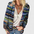Women's Open Front Cardigan Multicolor Striped Knit Sweater Casual Boho Winter Layering - Lolly 