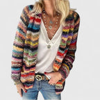 Women's Open Front Cardigan Multicolor Striped Knit Sweater Casual Boho Winter Layering - Lolly 