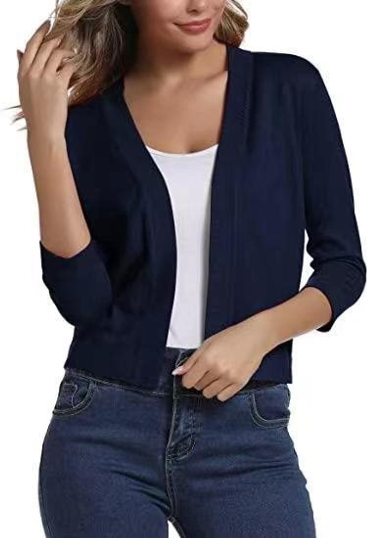 Women's Open-Front Cropped Cardigan 3/4 Sleeve Layering Top Casual Office - Lolly 