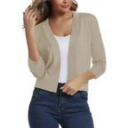 Women's Open-Front Cropped Cardigan 3/4 Sleeve Layering Top Casual Office - Lolly 